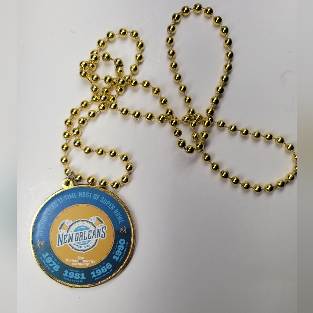 2025 Super Bowl LIX New Orleans Host Committee Parade Gold Bead W/ Medallion
